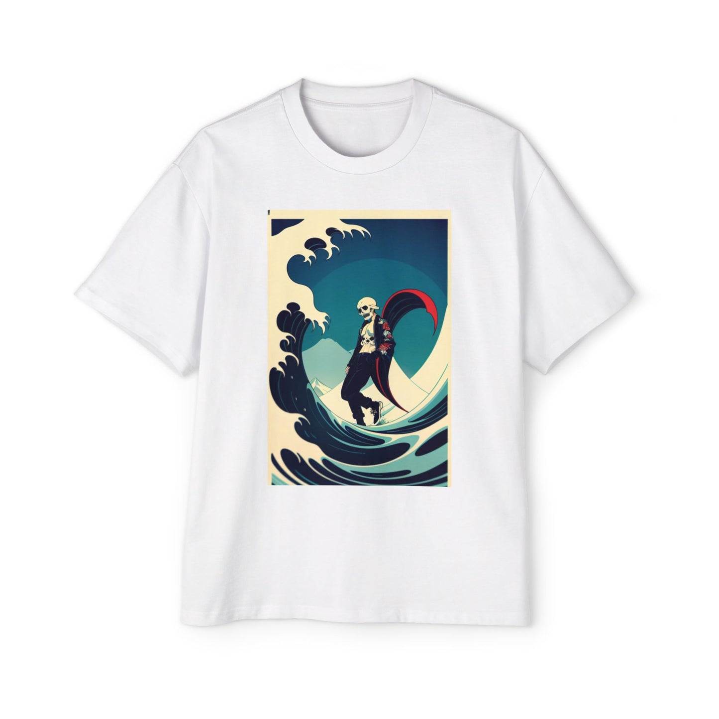 Men's Oversized Tee - Grim Reaper Wave Design Shirt | Casual Relaxed Fit for Surf Lovers