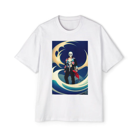 Men's Heavy Oversized Tee - Skull Wave Graphic Tee for Casual Style