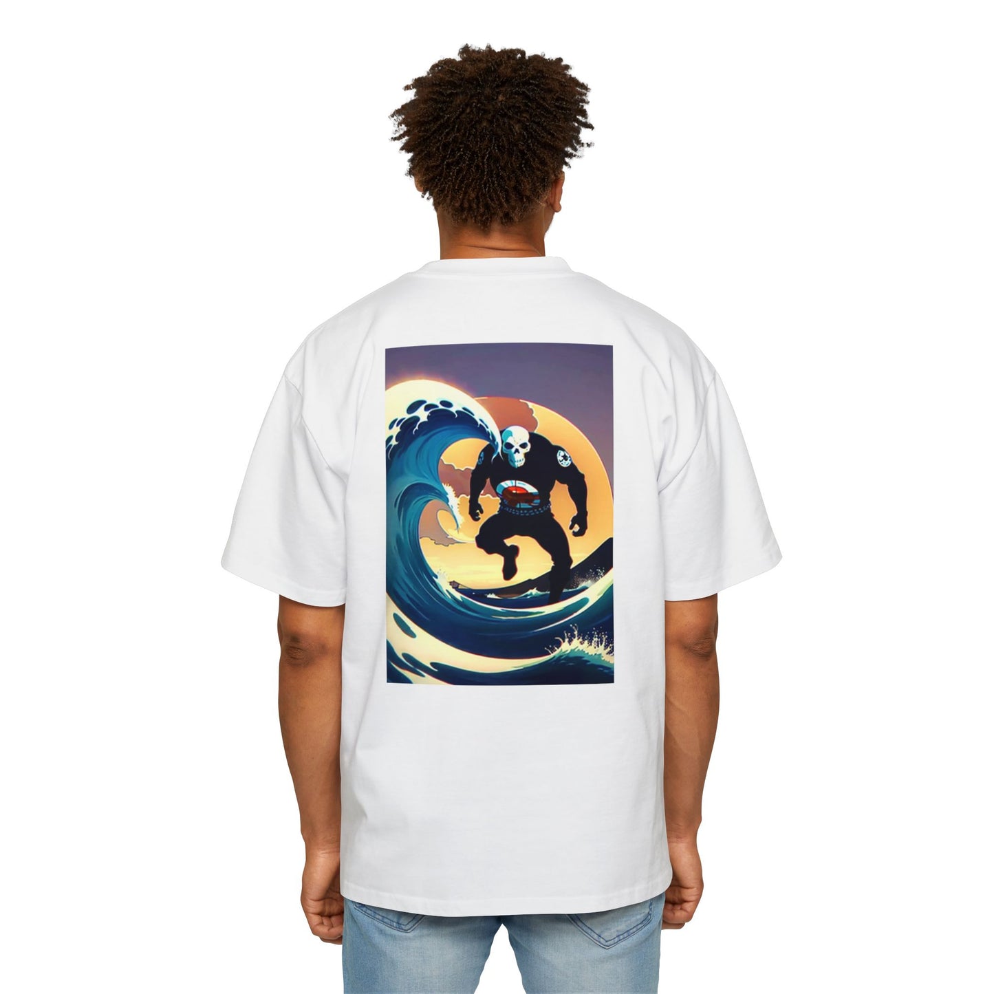 Surf Skull Graphic Tee - Men’s Oversized Heavyweight T-Shirt for Beach Lovers & Skate Enthusiasts