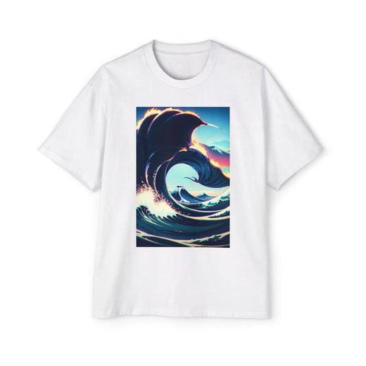 Men's Heavy Oversized Tee - Wave Art Graphic Tee | Surf & Beach Vibe | Perfect for Summer Adventures