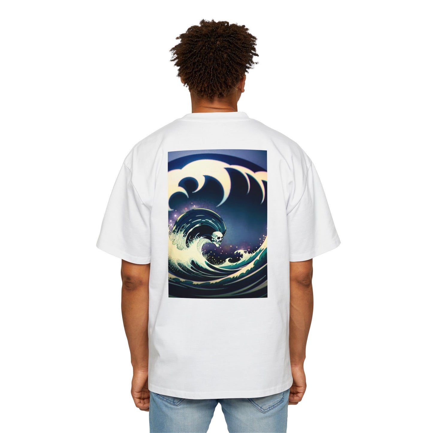 Men's Oversized Tee - Grim Reaper Wave Design Shirt | Casual Relaxed Fit for Surf Lovers