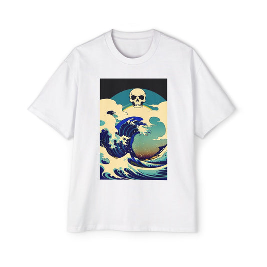 Ocean Wave Skull Men's Oversized Tee - Bold Graphic T-Shirt for Beach Lovers