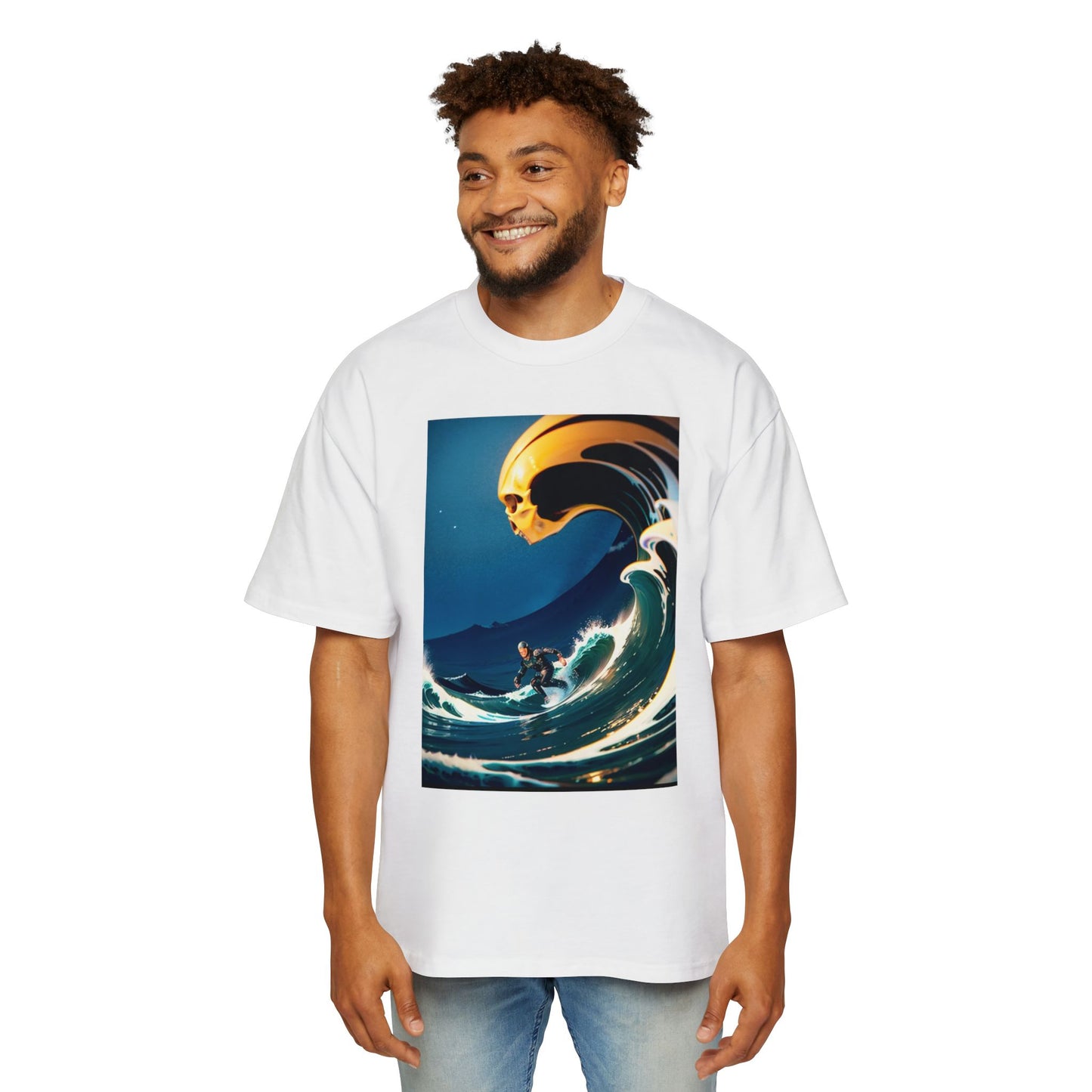 Surf Skull Graphic Tee - Men’s Oversized Heavyweight T-Shirt for Beach Lovers & Skate Enthusiasts