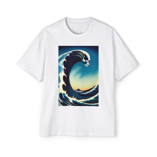Men's Heavy Oversized Tee - Skull Wave Graphic T-Shirt