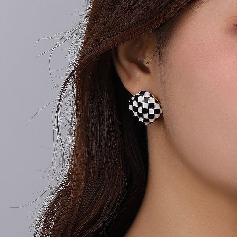 S925 checkerboard-square earring