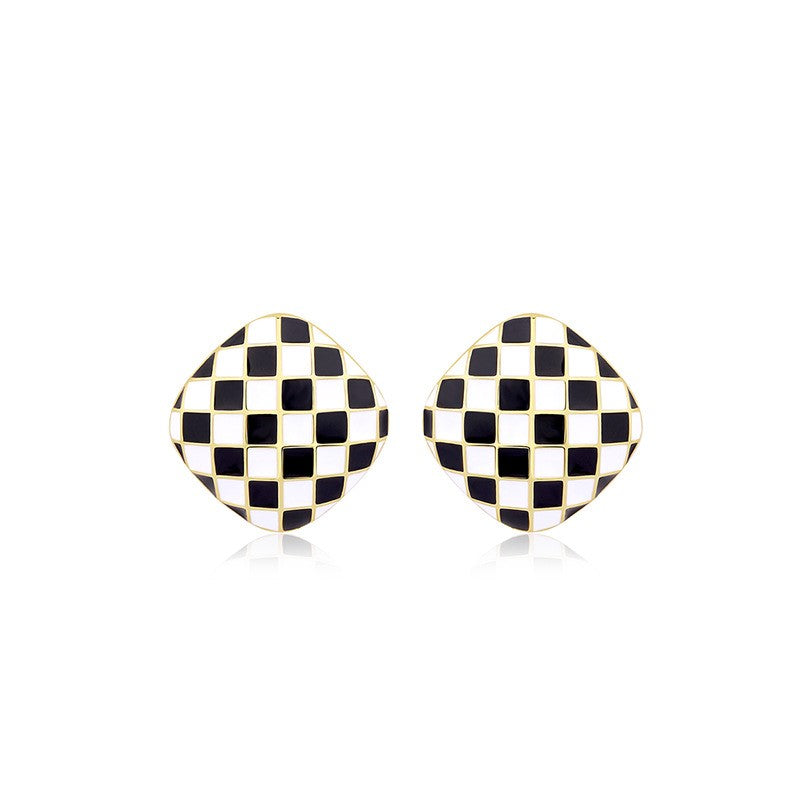 S925 checkerboard-square earring