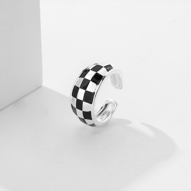 S925 checkerbored ring